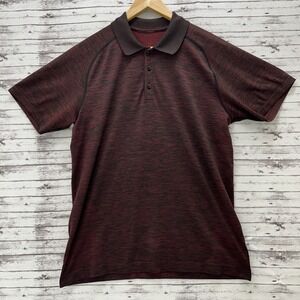 Lululemon Polo Shirt Men's L Golf Performance Red Black Stretch Your Head Logo